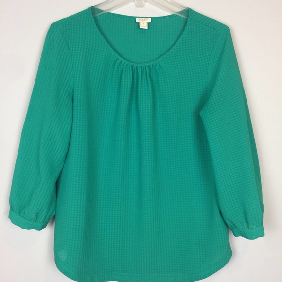 J. Crew Tops J Crew Green Sheer Peasant Blouse Poshmark